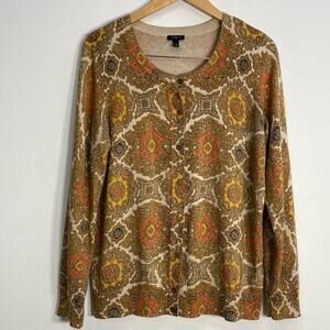 Talbots Metallic Cardigan Button Down Abstract X